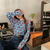 Langärmliges Basic-Chiffonhemd mit Retro-Blumenmuster